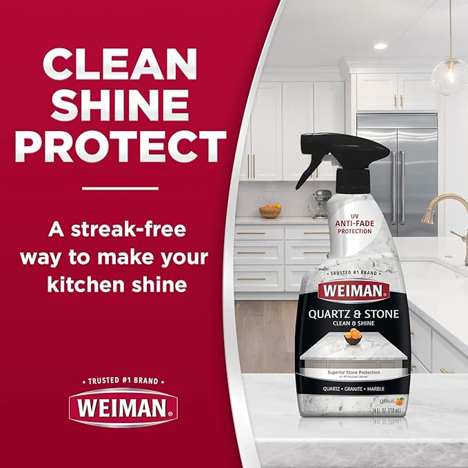 Weiman Quartz Countertop Cleaner and Polish - Clean and Shine Your Granite, Marble Countertops, Kitchen Island, and Stone Surfaces with UV Anti-Fade Protection, Citrus, 24 Ounce with Microfiber Cloth