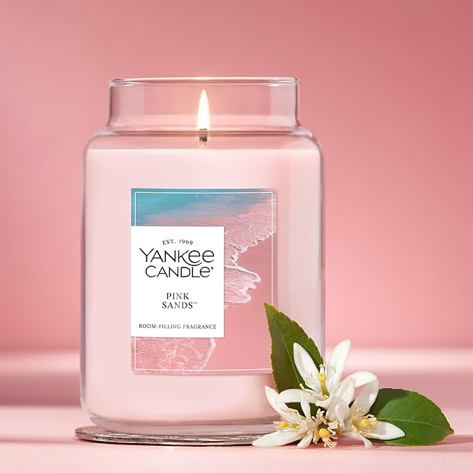 Yankee Candle Pink Sands, Scented Candle, 22oz Large Jar with up to 150 Hour Burn Time, Giftable, Birthdays