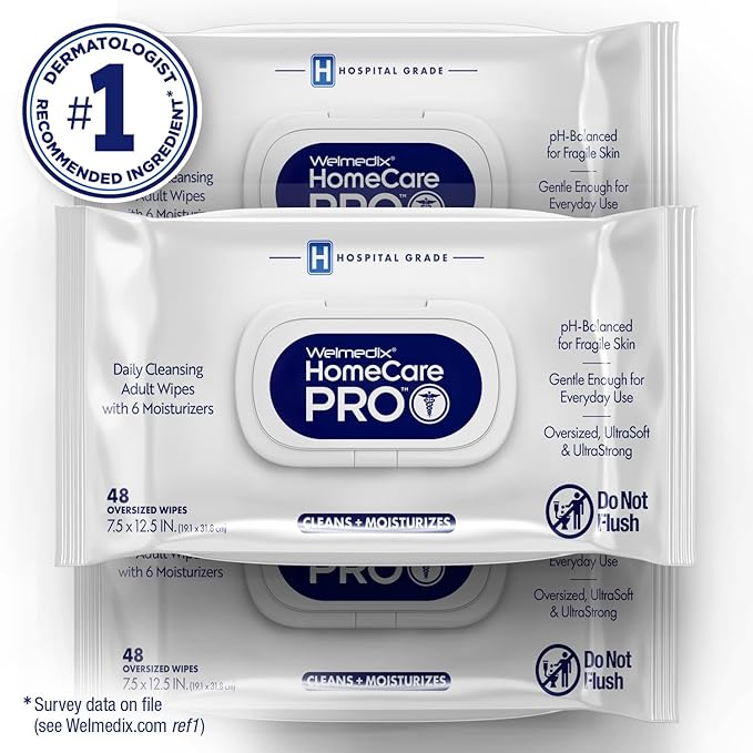 Homecare Pro Oversized Daily Cleansing Adult Wipes With 6 Moisturizers Wet Cleansing, Rinse Free, Bathing Wipes, Hospital Grade pH Balanced for Fragile Skin - | 48 Count XL |- 3 Pack