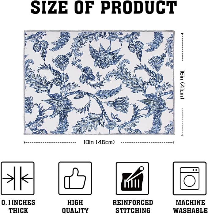 FULL BE DARE 2 Pack Dish Drying Mat, 18" X 16" Blue and White Porcelain Dish Draining Mats, Small Dish Drying Mat,Drying Dish Mat, Self Drying Mat For Kitchen Counter