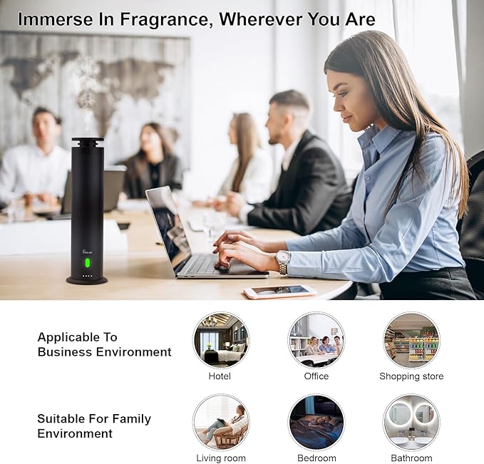 Hotel Collection Diffuser Machine,Remote,Rechargeable,Whisper-Quiet,Aluminum,1500 Sq Ft,Waterless Essential Oil Diffuser - Matte Black