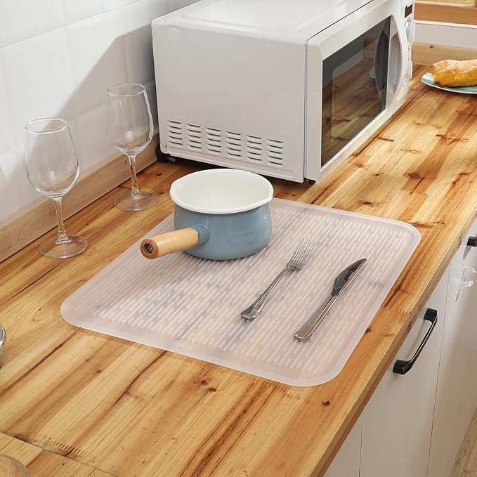 MicoYang Silicone Dish Drying Mat for Multiple Usage,Easy clean,Eco-friendly,Heat-resistant Silicone Mat for Kitchen Counter or Sink,Refrigerator or Drawer Liner Translucent XL 18 inches x 16 inches