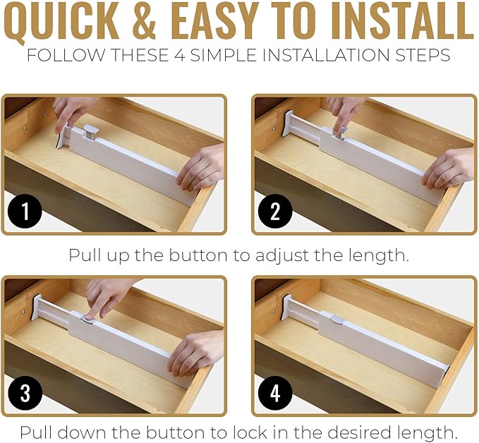 RAPTUROUS Adjustable Deep Drawer Divider – 5" Tall, Expandable 13-22", 10-Pack, Non-Slip Drawer Dividers for Clothes, Dresser, Kitchen & Office Organization (White)