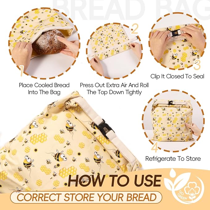 Zackoo Beeswax Bread Bags for Homemade Bread (2 Pack), Sourdough Bread Bag with Removable Beeswax Lining for Keeping Fresh, Reusable Food Storage Bag