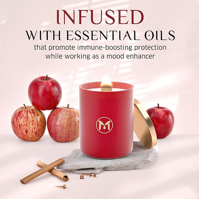 MyrrhUSA Apple Cinnamon Scented Candle – 15 oz Natural Soy Wax with Crackling Wooden Wick & Essential Oil | 80 Hour Burn | Luxury Aromatherapy Candle for Relaxation, Home Décor, Living Room & Bathroom