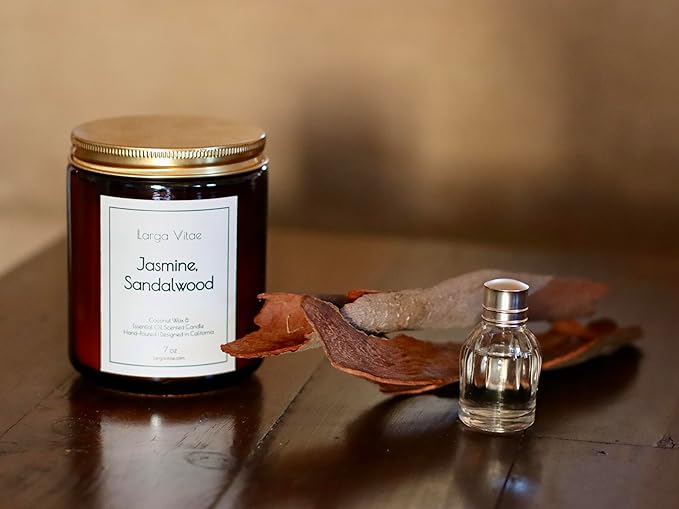 All-Natural Jasmine, Sandalwood Aromatherapy Essential Oil Candle, Safe for People and Pets, Made with Pure Sustainable Organic Vegan Coconut Wax, Allergy Friendly, Non Toxic, Zero Waste