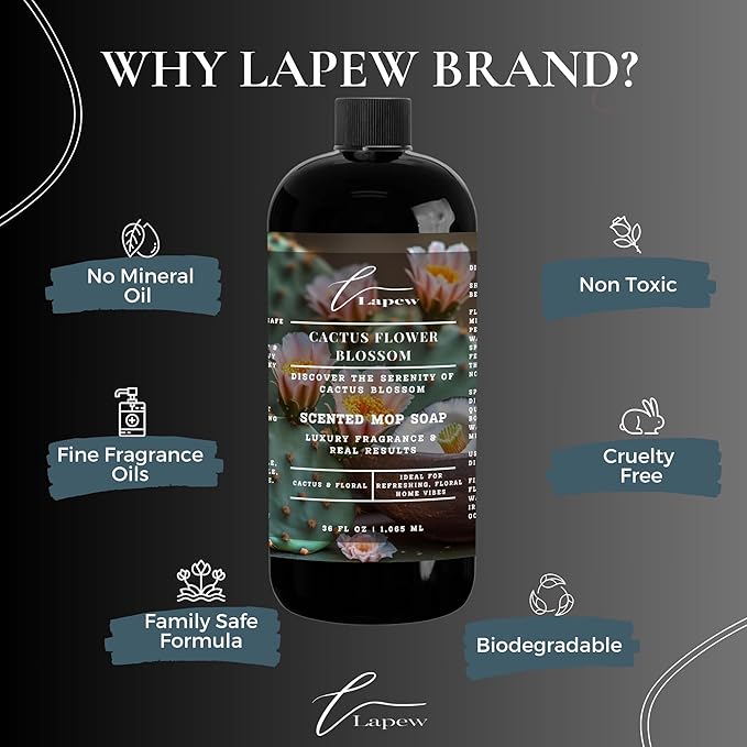 Lapew Cactus Flower Blossom Scented Mop Soap Concentrate 36 oz | Premium Fragranced Floor Cleaner | Streak-Free | Hard Floor Cleaning Solution | Eco Friendly | Made in USA (Baja Cactus Blossom)