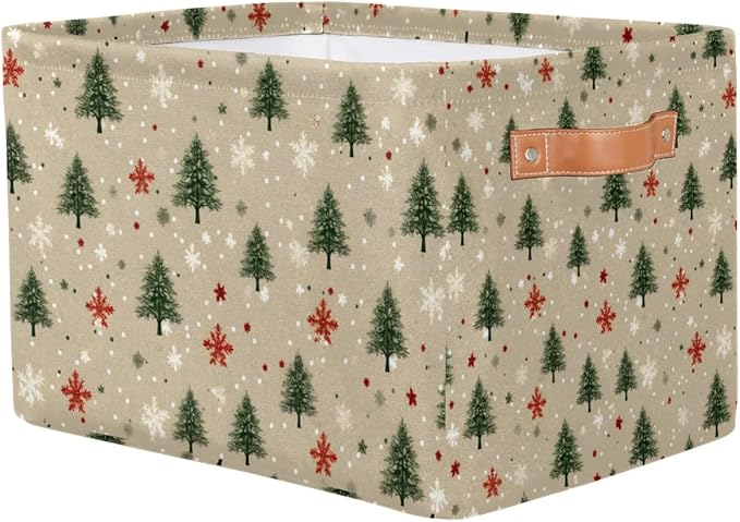 Christmas Tree Cube Storage Baskets,Foldable Storage Box Bin,Waterproof Open Shelves Basket Clothing Organizer Toy Basket Gifts Empty for Bedroom Home Decor