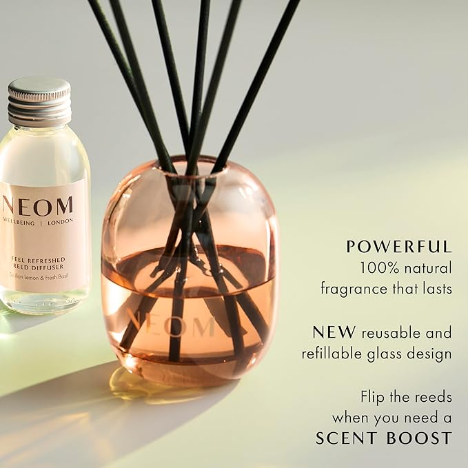 NEOM Feel Refreshed Reed Diffuser Refill, 100ml I Sicilian Lemon and Fresh Basil I 100% Natural fragrances for 12 Weeks I Pure Essential Oils I Energising