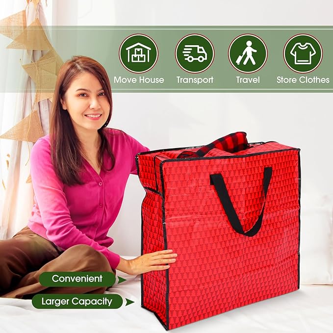 5 Pack Christmas Storage Bags Red, 7.5 ft Christmas Tree Large Bag, 24" Wreath Containers and 25" Garland Packing Tote Moving Bags with Handle Zipper for Artificial Xmas Tree Wreath Garland