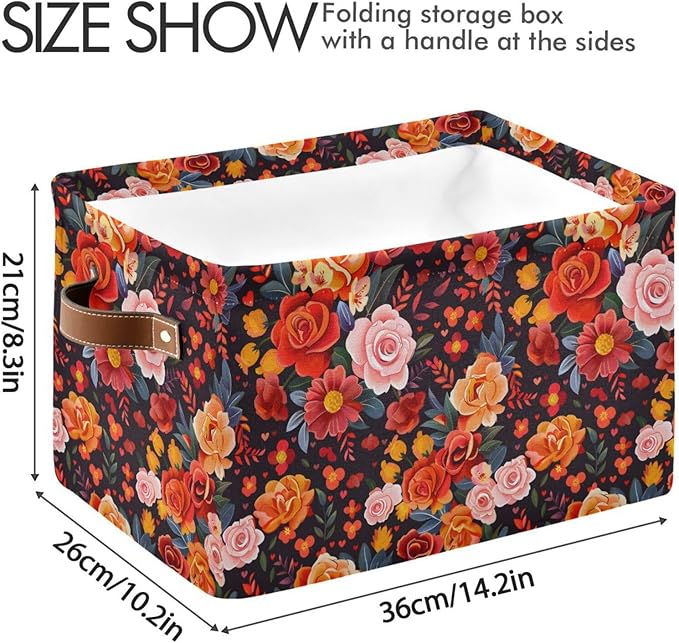 ALAZA Beautiful Flower Floral Print Foldable Storage Box Storage Basket Organizer Bins with Handles for Shelf Closet Living Room Bedroom Home Office 2 Pack