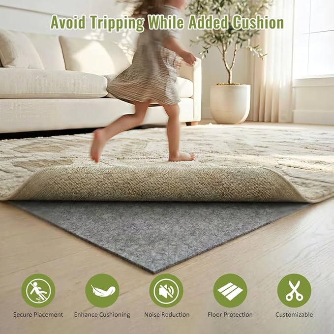 COMFYPAD Felt Rug Pad with Gripper Dots, 2x3 Ft Non-Slip Rug Underpad with PVC Backing, 1/6" Thick Cushioned Carpet Pad Gripper for Hardwood Floors, Vinyl & Tile, Under Rug Padding Floor Protection