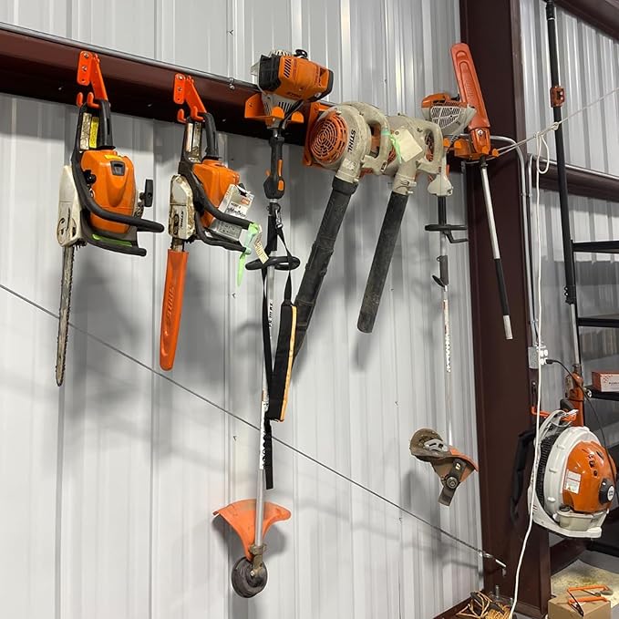 3 in 1 Chainsaw Holder 10" - Heavy Duty Chainsaw Wall Mount, 10 Gauge Steel Chain Saw Hanger for Garage Organization, Hefty Rack Storage Organizer for Chainsaw Accessories and Tools, 180lbs Capacity