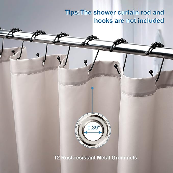 Amazer Khaki Shower Curtain Liner, Khaki Fabric Shower Liner, 2-in-1 Bathroom Shower Curtain and Liner, 12 Grommet Holes, Water Proof, Machine Washable, Hotel Quality, 72 x 72 Inches