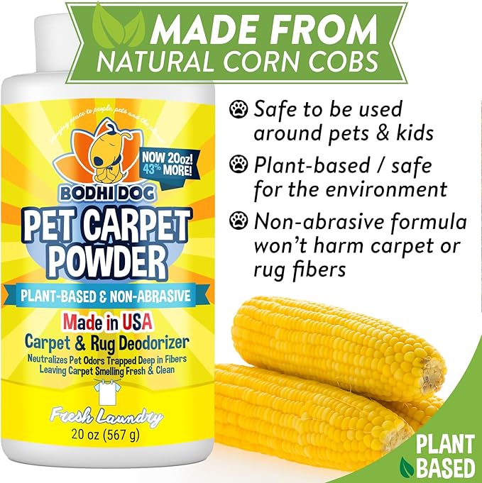 Bodhi Dog Natural Carpet Deodorizer Powder - Dry Pet Smell Eliminator & Urine Odor Remover - Loosens Fur & Dirt - Plant-Based Room Freshener for Vacuuming Home - Fresh Laundry (Pack of 1)