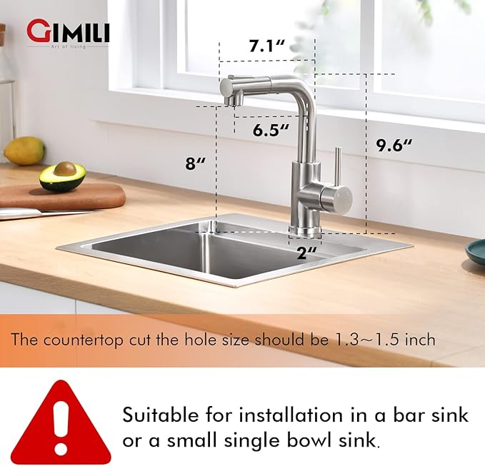 GIMILI Modern Bar Sink Faucet for Kitchen Sink Single Handle with Pull Out Sprayer Hot and Cold Prep Sink Faucet Brushed Nickel