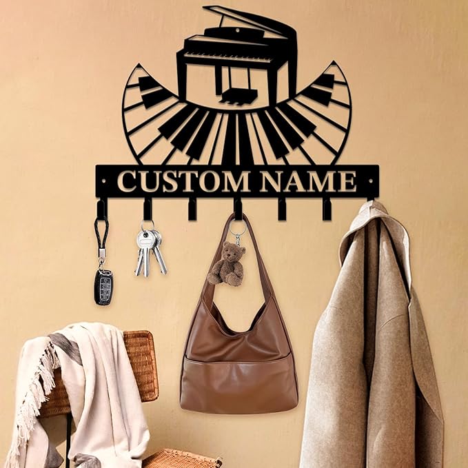 Personalized Custom Music Wall Hooks,Metal Music Room Art Clothes Hooks,Metal Music Wall Home Storage Decorative,For Front Door, Hallway, Kitchen, Bedroom,Keys,Hats (Style N)