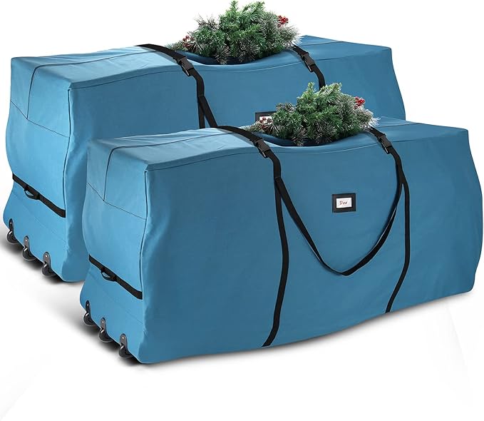 Hearth & Harbor 9 ft Rolling Christmas Tree Storage Bag - Artificial Christmas Tree Bag with Reinforced Handles, Dual Zipper, Wide Opening and Wheels - Storage Container for Trees and Decorations