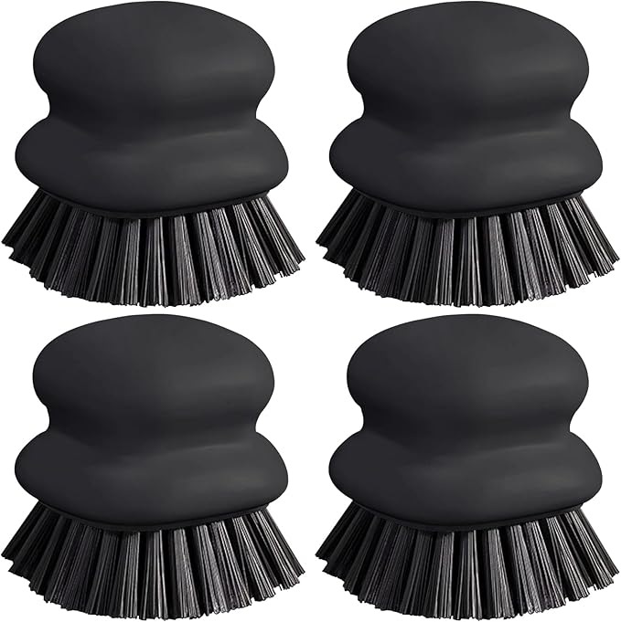 Dish Brush with Handle, Kitchen Scrub Brushes for Cleaning, Dish Scrubber with Nylon bristles for Sink, Pots, Pans(4Pack Black Nylon bristles)
