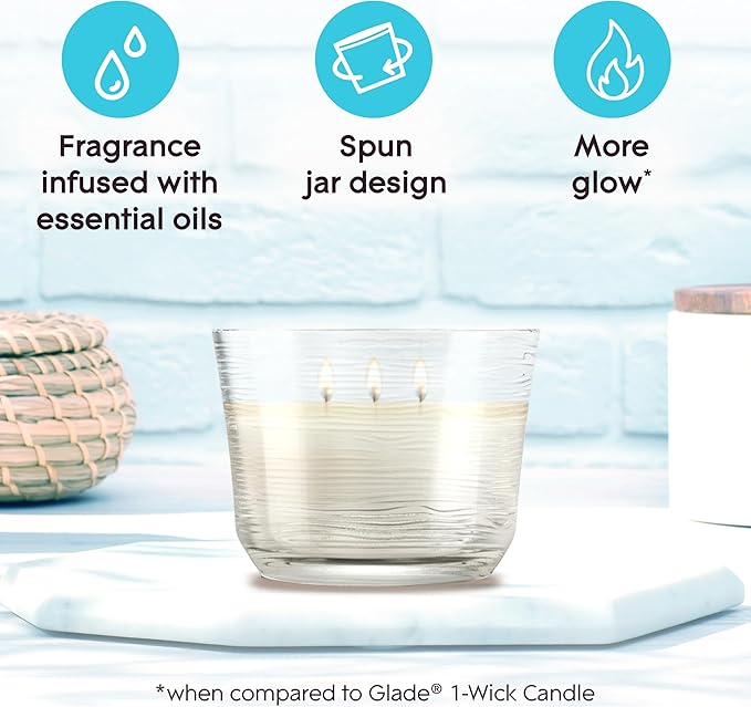 Glade 3-Wick Scented Candle Jar, Dewdrop Petals, Air Freshener Infused with Essential Oils, 6.8 Oz, 3 Count