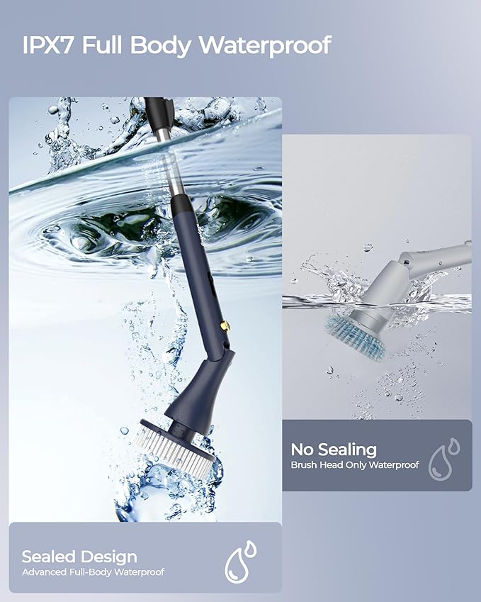 MayKing Electric Spin Scrubber with 9 Brush Heads, 3-Angle & 4-Length Adjustable Cordless Power Scrubber, 3-Speed & Battery LED Display, Electric Scrubber for Cleaning Bathroom Bathtub Floor Tiles