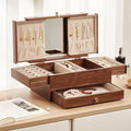 CHOSIN Black Walnut Wooden Jewelry Box for Women, 3 Level Multi-functional Drawer Organizer Box Watch Necklace Ring Earring Storage Valentine's Day Gift