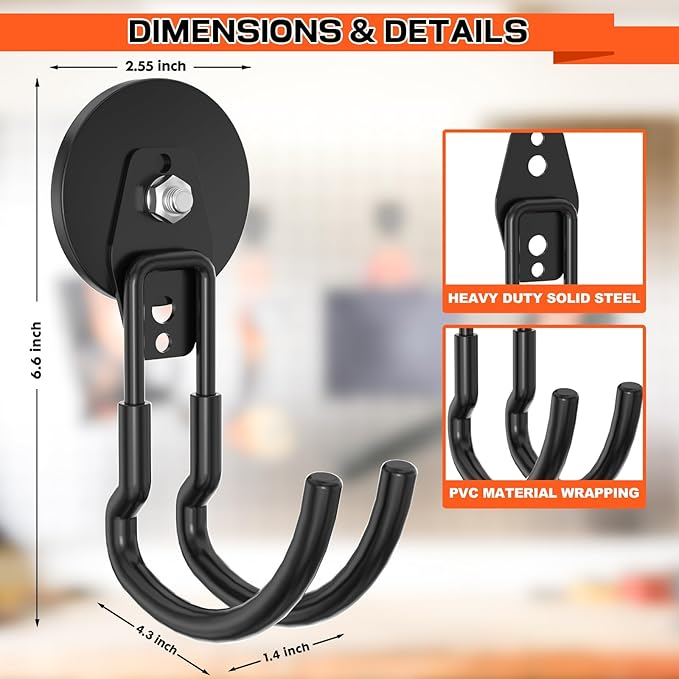 Heavy Duty Magnetic Utility Hooks ，J-Type Storage Hooks, with Anti-Slip Layer, Suitable for Metal Cabinets, Hanging Boards, Garage Shelves, Gardening Tools (Black 3-Piece Set)