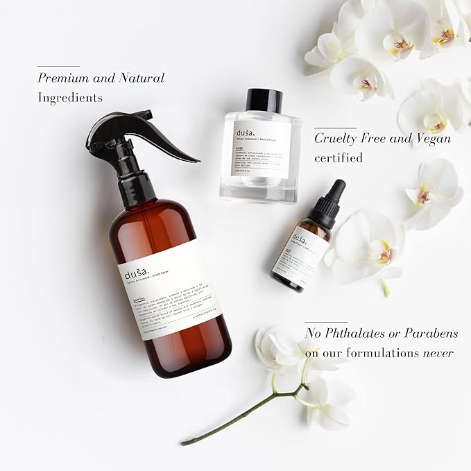 Dusa Santal Room Spray - 16.9 fl oz - Ultimate Home Fragrance, Bed Room Essentials & Soothing Fabric - Natural Air Freshener & Linen Mist for Home - Eco-Friendly Odor Eliminator w/Aromatherapy