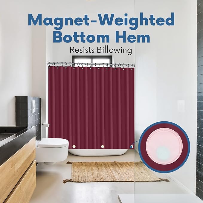 Premium Shower Curtain Liner, 72"W X 72"H - PVC-Free, 6G PEVA Shower Curtain with 12 Rust Proof Grommets And Magnet-weighted Bottom Hem - Moisture Stain Proof Shower Curtain Liner - Burgundy