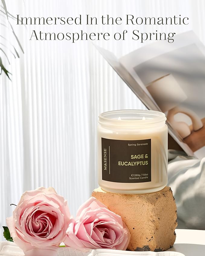 M&SENSE Eucalyptus Sage Scented Candle, 2-Wick 70-Hour Long Lasting Burn Time 11.6oz Natural Soy Wax Non Toxic Relaxation Candle for Home Decor Birthday Gifts Easter Supplies