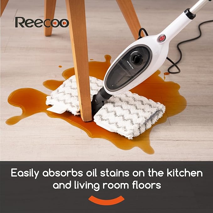 REECOO Steam Mops for Floor Cleaning, Unique Double-Sided Flip Design, 15 Seconds Fast Heating，10-in-1 Steam Cleaner for Kitchen, Living Room Wood Floor Tile Cleaning