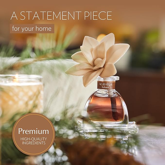 AGRARIA PetiteEssence Flower and Reed Diffuser Set, Hand Crafted Sola Flower Botanical Home Fragrance Set, Scented Oil Gift for All Occasions