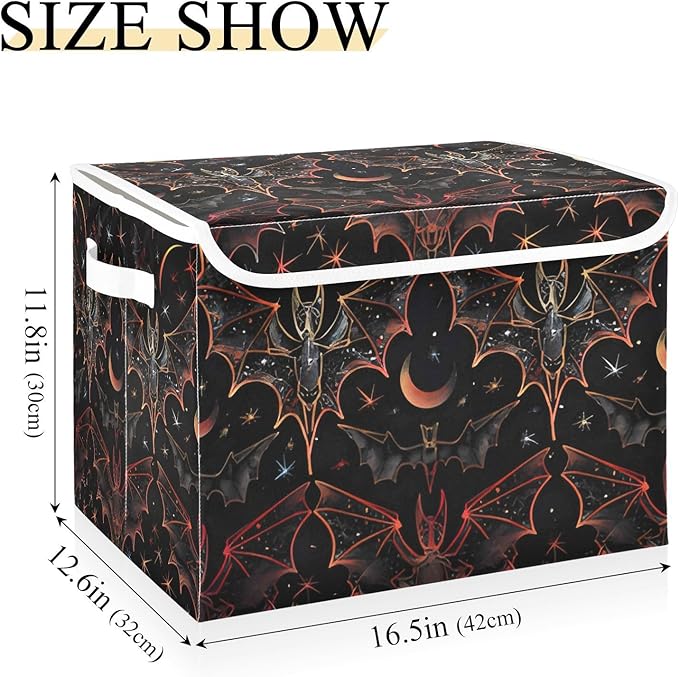 senya Halloween Baskets Collapsible Storage Bins with Lids, Goth Bat Star Storage Boxes Clothes Baskets for Organizing, B06D22020