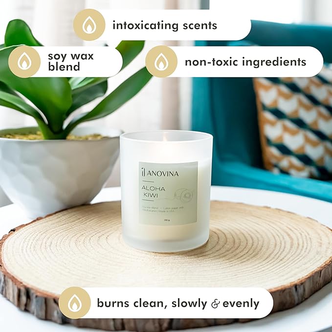 Anovina Fruity Scented Candle – Juicy Blend of Passionfruit, Pineapple, Kiwi & Coconut – Non-Toxic Soy Wax Blend – Candle Gifts for Women, Home or Kitchen