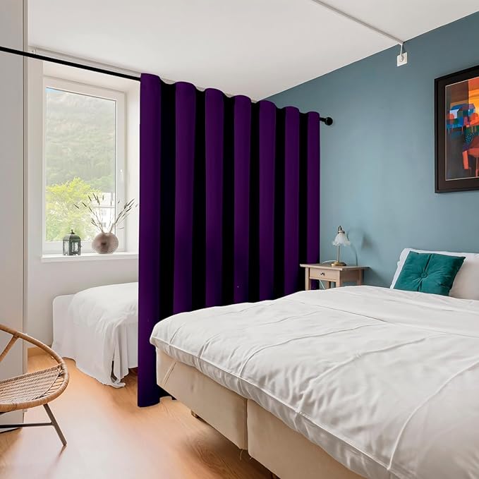 ChrisDowa Room Divider Curtain 84 Inches Long, Wide Blackout Sliding Door Curtain for Bedroom, Room Darkening Privacy Window Curtain for Patio Door (1 Panel Set, Royal Purple, 100 x 84 Inch)