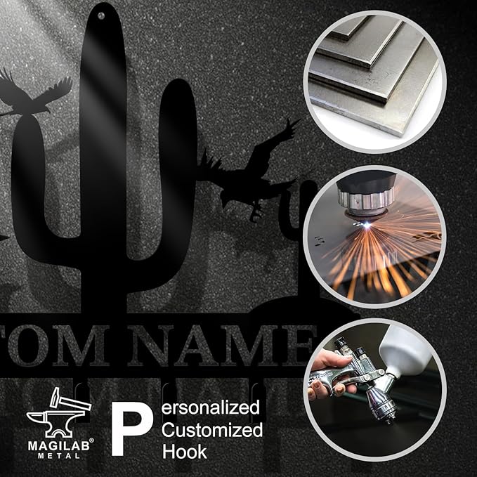 Personalized Custom Name Cactus Wall Keys Hooks,Metal Cactus Art Clothes Hooks,Metal Cactus Lover Wall Home Storage Decorative,For Front Door, Hallway, Kitchen, Bedroom,Keys,Hats (Style H)