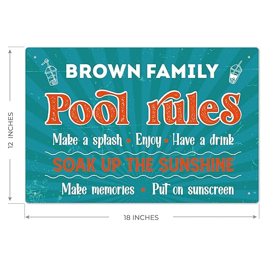 Custom Pool Sign, Pool Rules Enjoy Swimming for Pool Décor Sign, 12x18 Inches, Rust Free .063 Aluminum, Fade Resistant, Made in USA by Sigo Signs