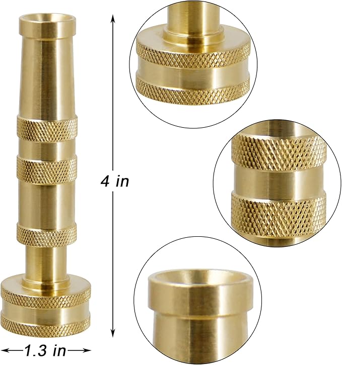 Triumpeek Solid Brass Hose Nozzle, 4 Pack 4"L Heavy Duty Brass Garden Hose Nozzle with 8 Rubber Washers