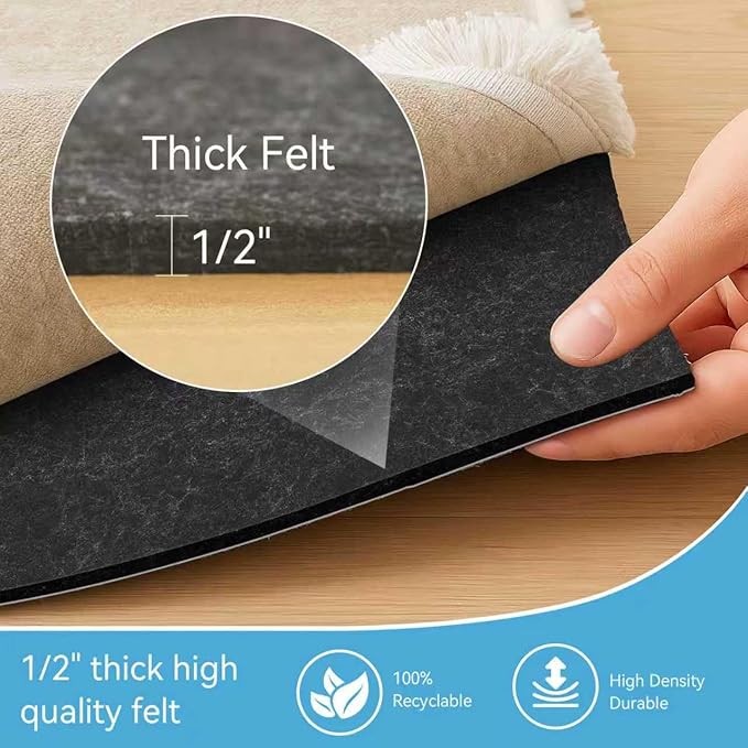 Warmstar 10x14 FT Non Slip Rug Pad,100% Waterproof Felt Pad for Hardwood Floors,1/2” Thick Carpet Rug Pad with Natural Rubber Backing, Secure Grip & Floor Protection