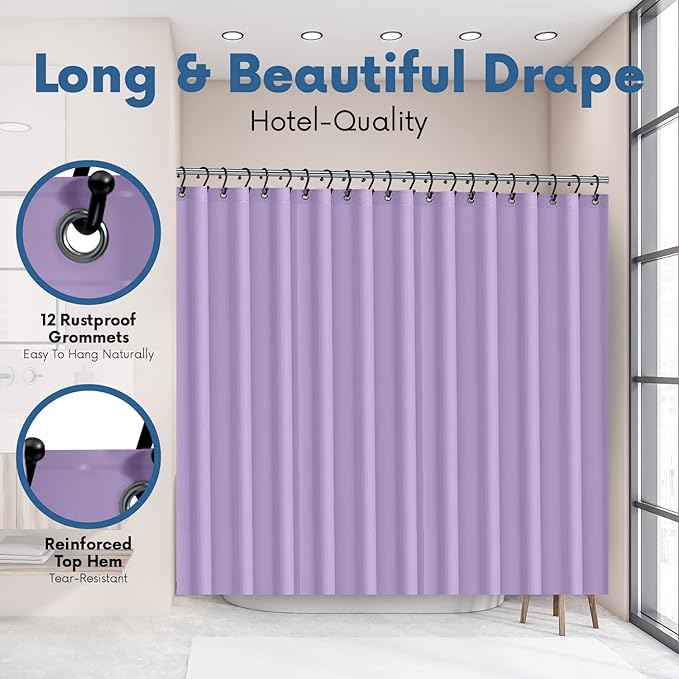 Premium Shower Curtain Liner, 72"W X 72"H - PVC-Free, 6G PEVA Shower Curtain with 12 Rust Proof Grommets And Magnet-weighted Bottom Hem - Moisture Stain Proof Shower Curtain Liner - Lavender