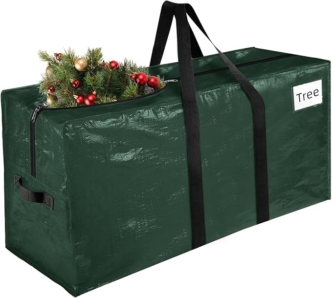 Christmas Tree Storage Bag 7.5 Ft, Durable & Waterproof Xmas Holiday Tree Bag with Handles, Tag Pocket, Artificial Christmas Trees Storage Box, Garland Storage Container Tote, Green