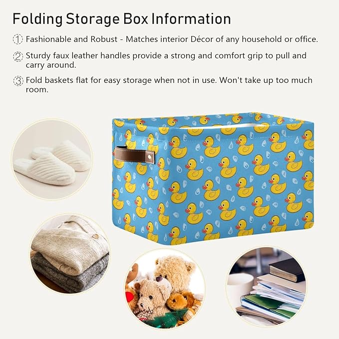 ALAZA Yellow Duck on Blue Cartoon Foldable Storage Box Storage Basket Organizer Bins with Handles for Shelf Closet Living Room Bedroom Home Office 2 Pack