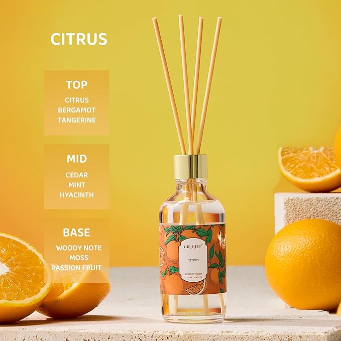 Airkeep Reed Diffuser Oil Set with Reed Sticks,Citrus Aromatherapy Oil Scent Diffuser for Home Office Bathroom Decoration Perfume and Gifts 3.38oz/100ml