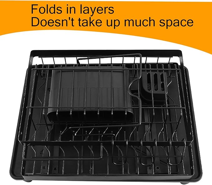 TOOPONE 2-Tier Dish Drying Rack with Drain Board,Large Dish Drying Rack for Kitchen Counter, Detachable Large Capacity Dish Drainer Organizer with Utensil Holder