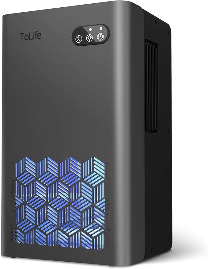 ToLife Dehumidifiers for Home, 1000 sq.ft Dehumidifier for Bedroom Bathroom Basement with 95 OZ Water Tank, Auto Shut Off 7 Colors LED Light, Gery