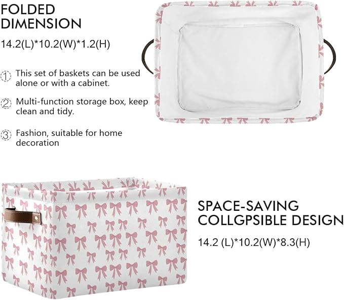 ALAZA Ribbon Bow Cute Foldable Storage Box Storage Basket Organizer Bins with Handles for Shelf Closet Living Room Bedroom Home Office 2 Pack