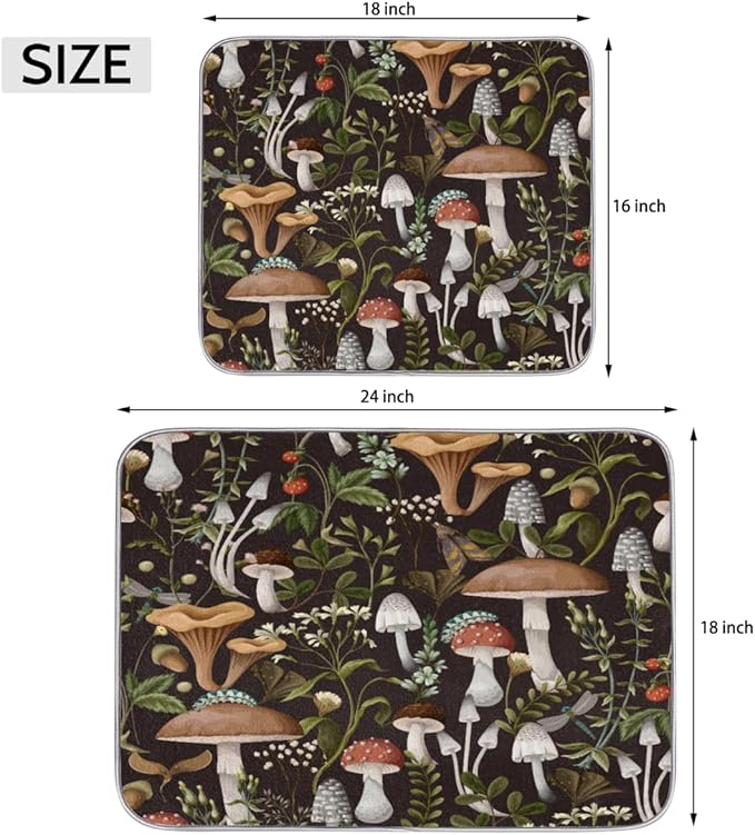 Hexteria Mushroom Dish Drying Mat For Kitchen Counter 18 X 24 Inch, Microfiber Absorbent Dish Drainer Mat for Countertops Protector Pad