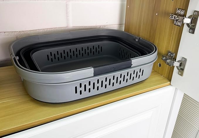 SAMMART 38L (10 Gallon) Collapsible Plastic Laundry Basket - Portable Pop-Up Storage Container/Organizer – Foldable Space Saving Laundry Hamper (2, Grey/Black)