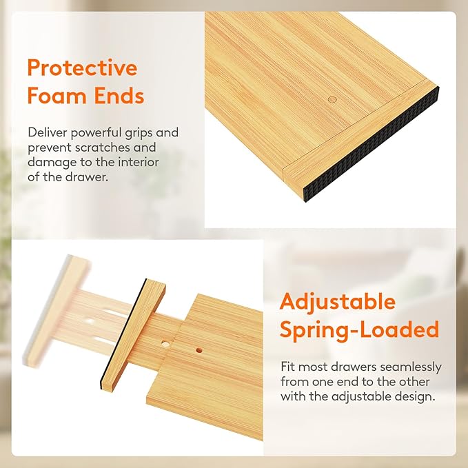 Lifewit 6 Pack 5" Deep Bamboo Drawer Dividers, 17.5-22" Expandable Drawer Organizers for Clothes, Adjustable Dresser Drawer Divider, Clothing Drawer Separators for Dresser, Bedroom, Bathroom, Kitchen