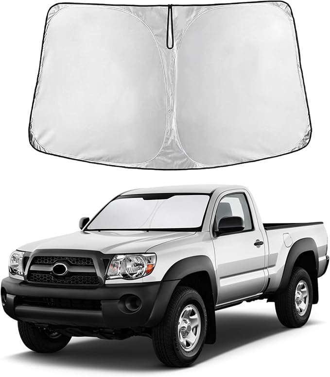 EcoNour Windshield Sun Shade Compatible for Toyota Tacoma 2005-2015 Front Window Sunshade Foldable Sun Visor UV & Heat Blocking Protection